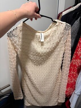 Missguided Cream Crochet Long Sleeve Mini Dress